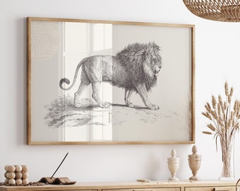 Lion Print, Wildlife Print, Vintage Lion Drawing Enhanced, Feline Art Print, Downloadable Printable Wall Art