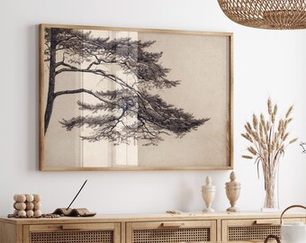 Pine Tree Branch Print, Vintage Tree Drawing Enhanced, Printable Tree Art, Downloadable Print