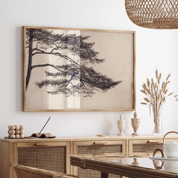 Pine Tree Branch Print, Vintage Tree Drawing Enhanced, Printable Tree Art, Downloadable Print