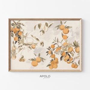 Oranges Painting, Printable Kitchen Wall Art, Vintage Watercolor Enhanced, Muted Digital Art