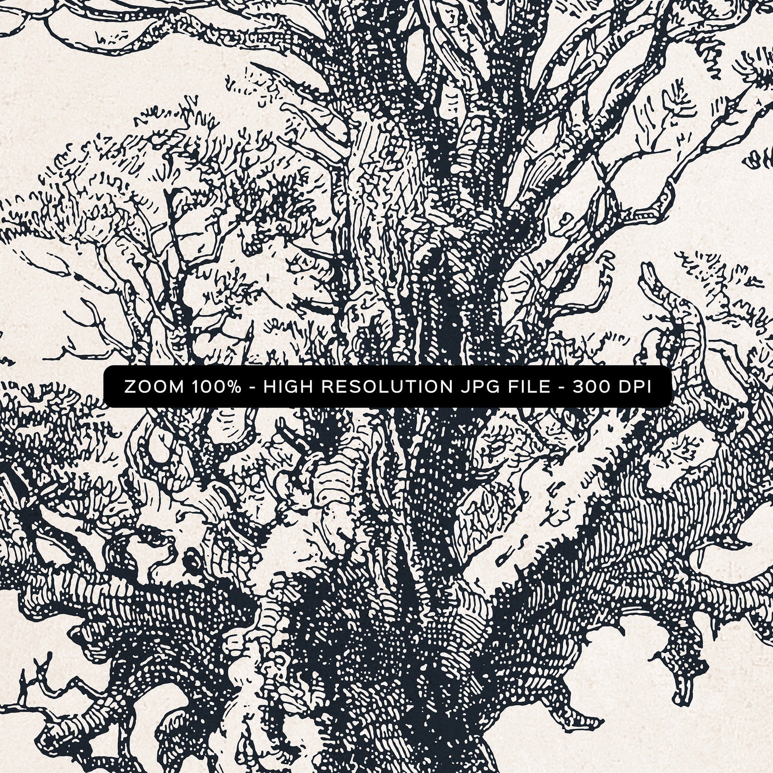 Ancient Oak Tree Sketch Print, Vintage Tree Drawing Enhanced, Digital ...