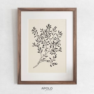 Olive Branch Art Print no. 3, Printable Wall Art, Vintage Sketch Enhanced, Botanical Drawing Digital Print