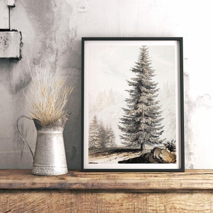 Fir Tree Landscape Print #01, Vintage Drawing Printable, Farmhouse Decor, Digital Download 画像 6