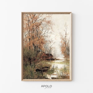 Vintage Fall Landscape Oil Painting: Enhanced Autumn Print (Digital Download)