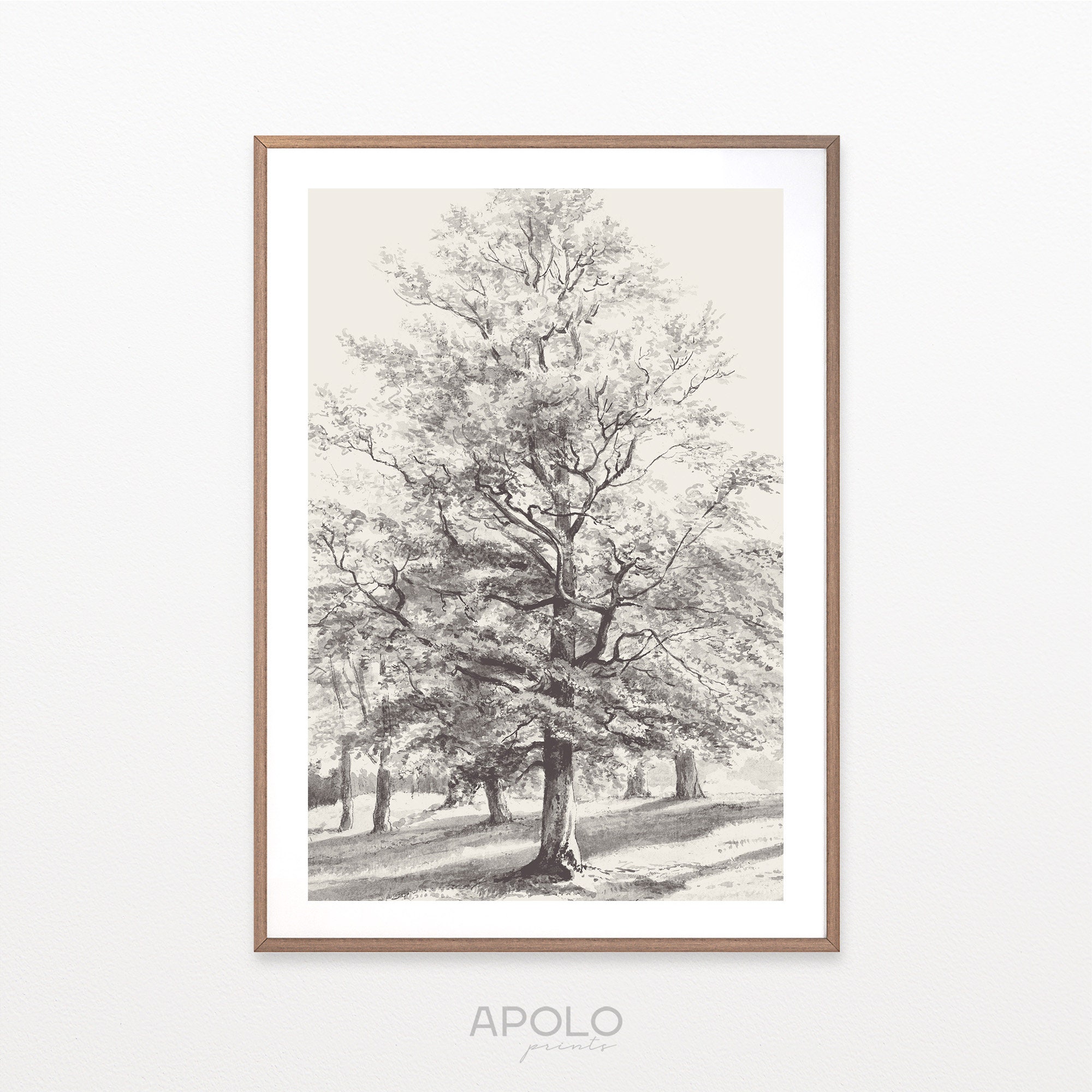 Printable Tree Art, Vintage Watercolor Drawing Enhanced, Farmhouse Digital Print