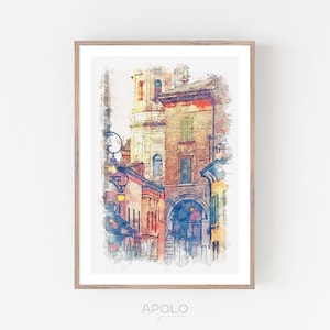 Italy Cityscape Watercolor Print: European Wall Art (Digital Print)