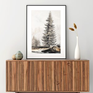 Fir Tree Landscape Print #01, Vintage Drawing Printable, Farmhouse Decor, Digital Download 画像 4