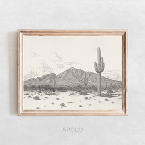 Vintage Arizona Desert Landscape Print: Enhanced Drawing (Downloadable Print)