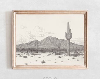 Vintage Arizona Desert Landscape Print: Enhanced Drawing (Downloadable Print)