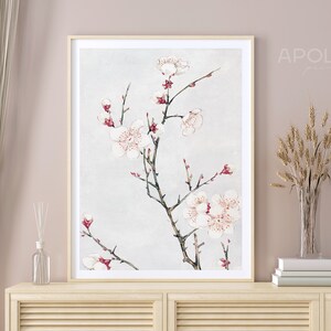 Plum Blossom Print, Printable Vintage Watercolor Enhanced, Botanical Painting, Floral Wall Art