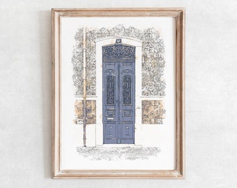 Vintage Blue Door Watercolor Print: Rustic Wall Art (Digital Download)