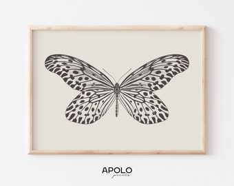 Vintage Butterfly Print: Enhanced Drawing, Neutral Boho Wall Art (Downloadable Print)