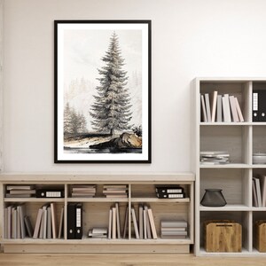 Fir Tree Landscape Print #01, Vintage Drawing Printable, Farmhouse Decor, Digital Download 画像 5
