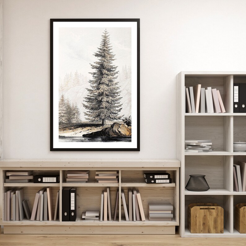 Fir Tree Landscape Print #01, Vintage Drawing Printable, Farmhouse Decor, Digital Download 画像 5