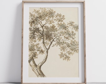 Vintage Oak Tree Branch Watercolor Print (Downloadable)