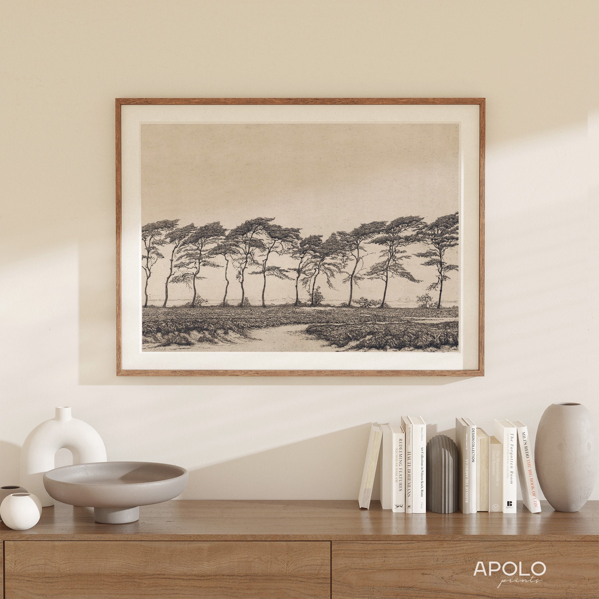 Tree Priint Pine Tree Landscape Print, Printable Tree Art, Vintage Tree Drawing ...