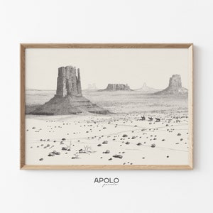Arizona Desert Print, Printable Landscape Drawing, Vintage Sketch Enhanced, Boho Wall Art