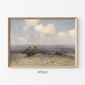 Landscape Painting Print, Printable Vintage Muted Painting Enhanced, Farmhouse Decor, Digital Wall Art