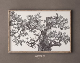Vintage Oak Tree Drawing: Enhanced Printable Wall Art (Digital Download)