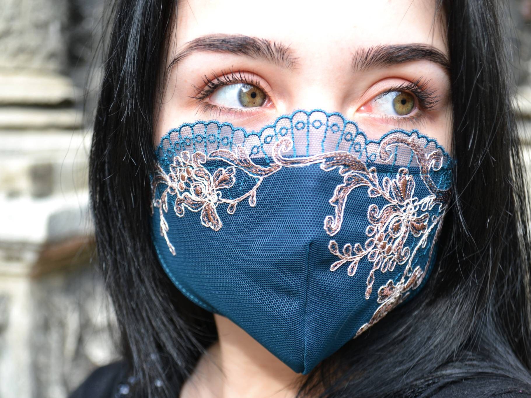 Emerald Deep Blue Lace Face Mask/ Fancy Wedding Masks for Etsy