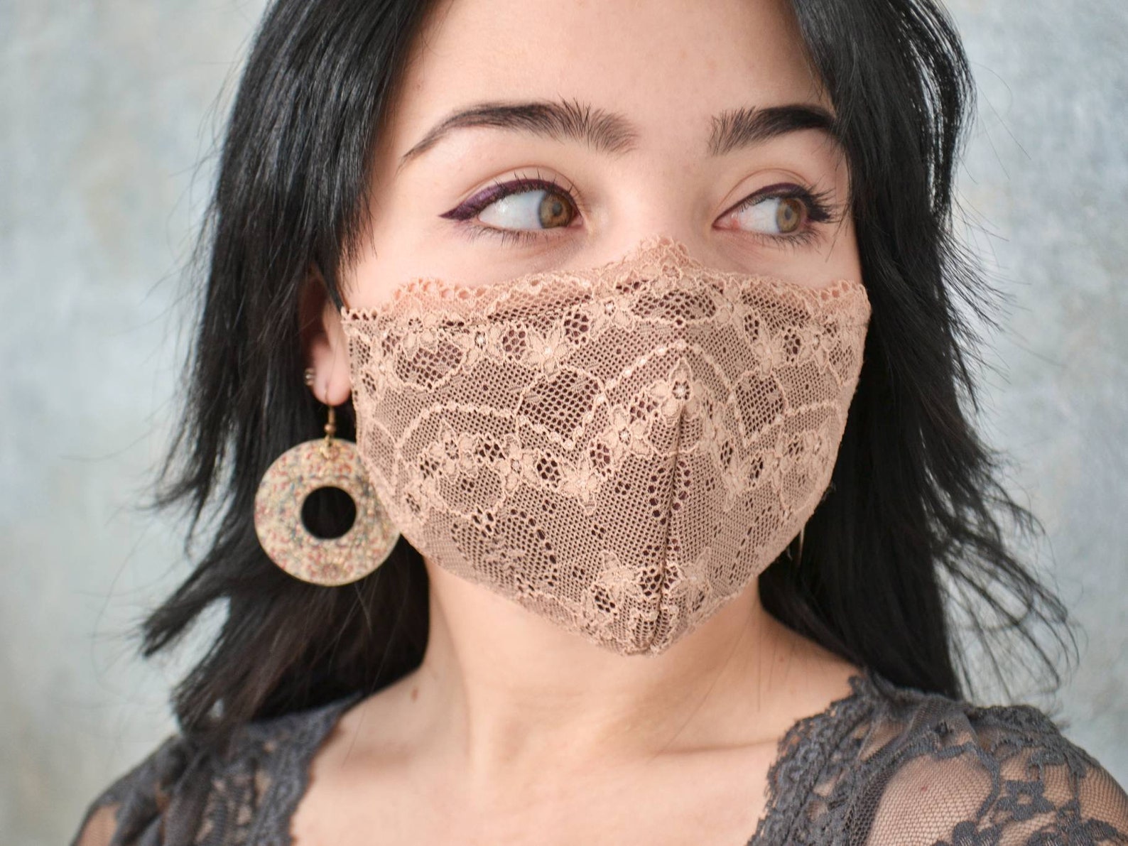 Beige Lace Face Mask with Filter Pocket and Nose Wire/ Wedding Etsy