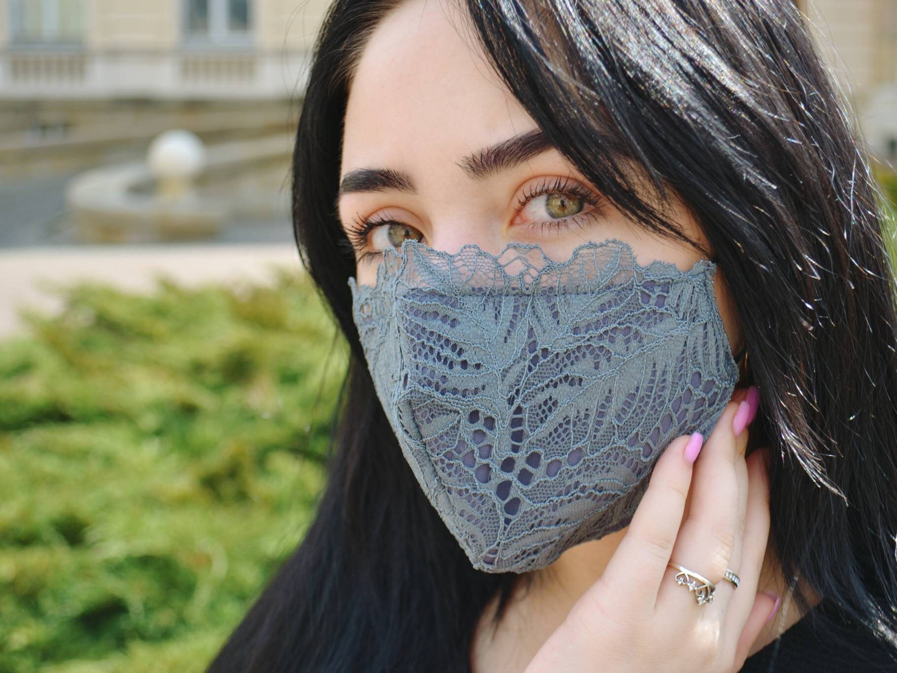 Gray Lace Mask for Women/ Cocktail Pretty Face Mask with Nose Etsy