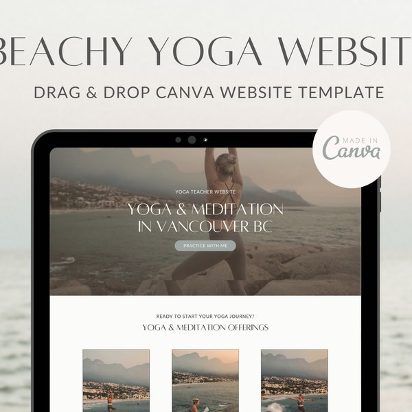 Beachy Website Template for Canva | Yoga Pilates Wellness Fitness Instructor | Website Template for Service Provider | Beachy Brand Kit