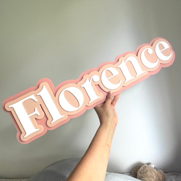 3D Layered Peach and Blush Pink with White Triple Layered Wall Plaque Name Sign or Name Plate for Nursery Wall or Children's bedroom door