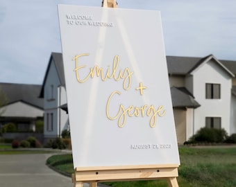 Acrylic Wedding Welcome Sign - 3D Gold Mirror Sign - Frosted Acrylic Signage #A3D01