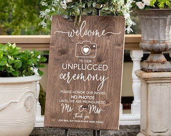 Unplugged Wedding Sign - Unplugged Ceremony Sign - Vertical Wooden Wedding Sign - Rustic Wedding Decor #PWS05