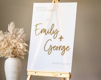 Acrylic Wedding Welcome Sign - 3D Gold Mirror Sign - Frosted Acrylic Signage #A3D01