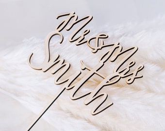 Personalized Wedding Cake Topper - Mr and Mrs Cake Topper - Rose Gold, Silver - WCT02