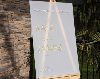 Frosted Acrylic Wedding Welcome Sign - 3D Gold Mirror Sign - Acrylic Signage #A3D02