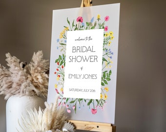 Bridal Shower Welcome Sign - Wildflower Acrylic Sign - Frosted Floral Signage #AVS21