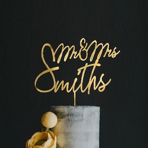 Personalized Wedding Cake Topper - Mr and Mrs Cake Topper - Rose Gold, Silver - WCT08