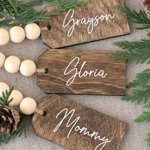Beaded Wooden Name Tag - Personalized Christmas Stocking Tags - Wooden Name Tag - Beaded Stocking Tag - Custom Name Tag