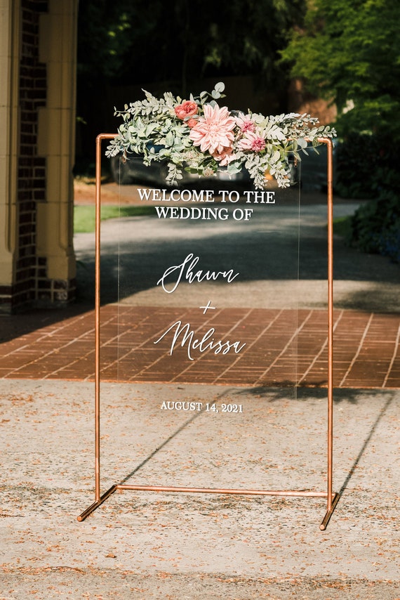 Hanging Acrylic Wedding Sign (with or without) Copper Stand