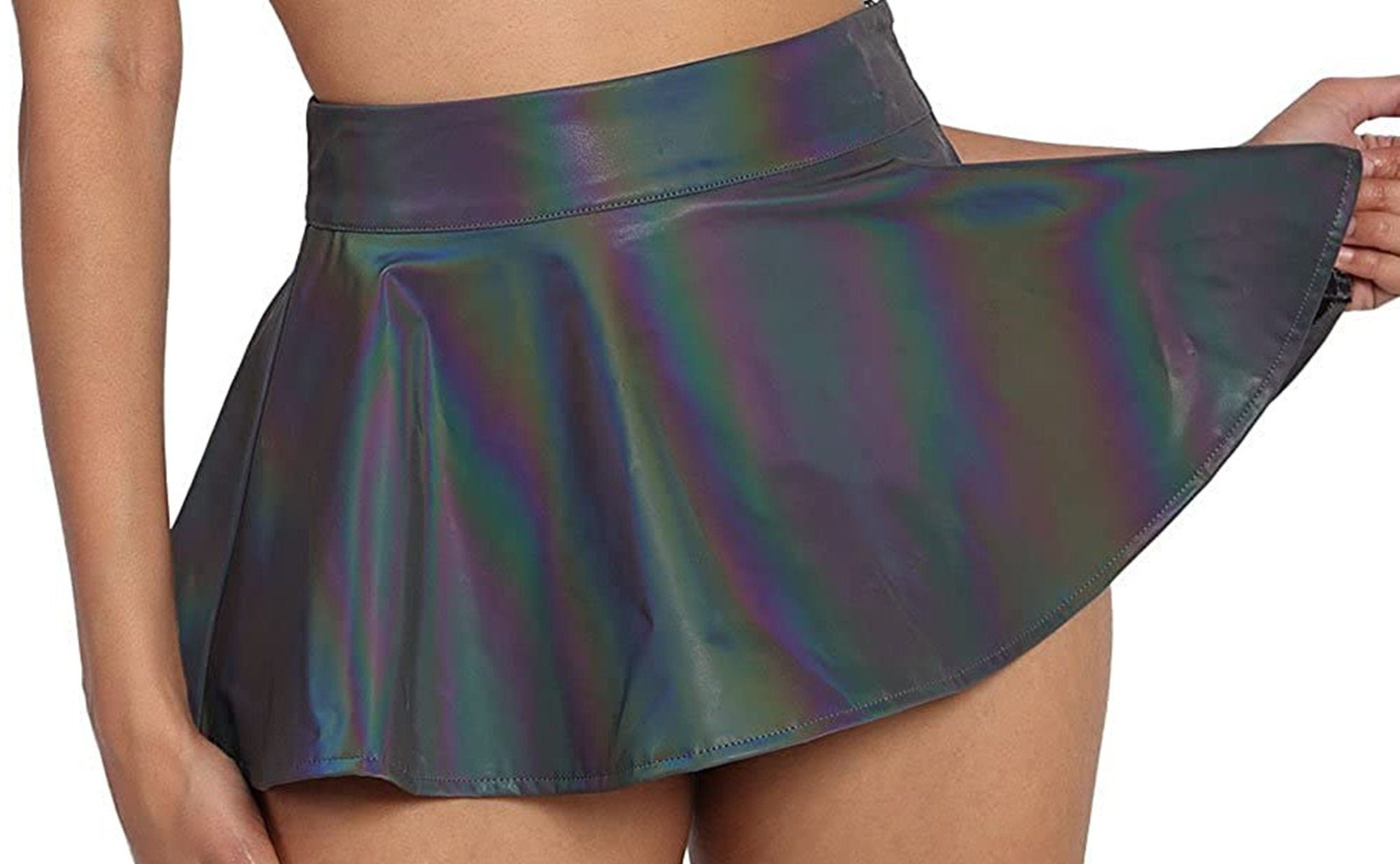 Holographic Women's Rainbow Reflective Dance Bottoms Mini Skirts