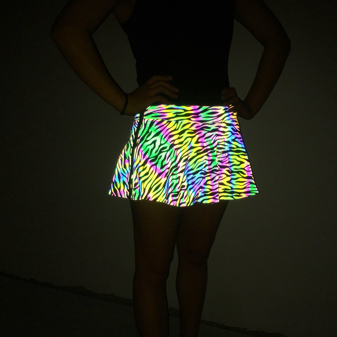 Pleated Mini Reflective Skirt, Holographic Women's Reflective Rainbow