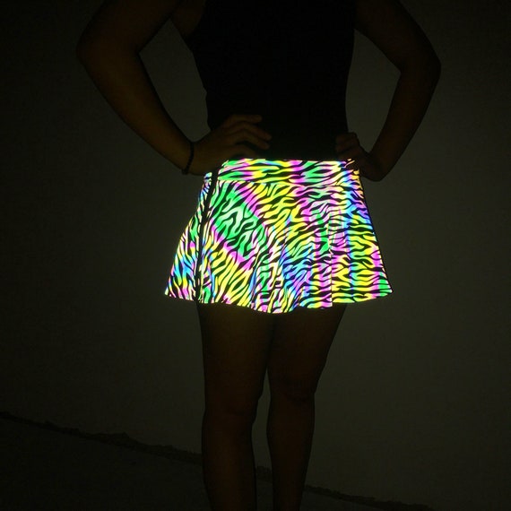 Pleated Mini Reflective Skirt, Holographic Women's Reflective Rainbow zebra  Pattern Dance Pleated Mini Skirt, Rave Sexy Short Skirt -  Canada