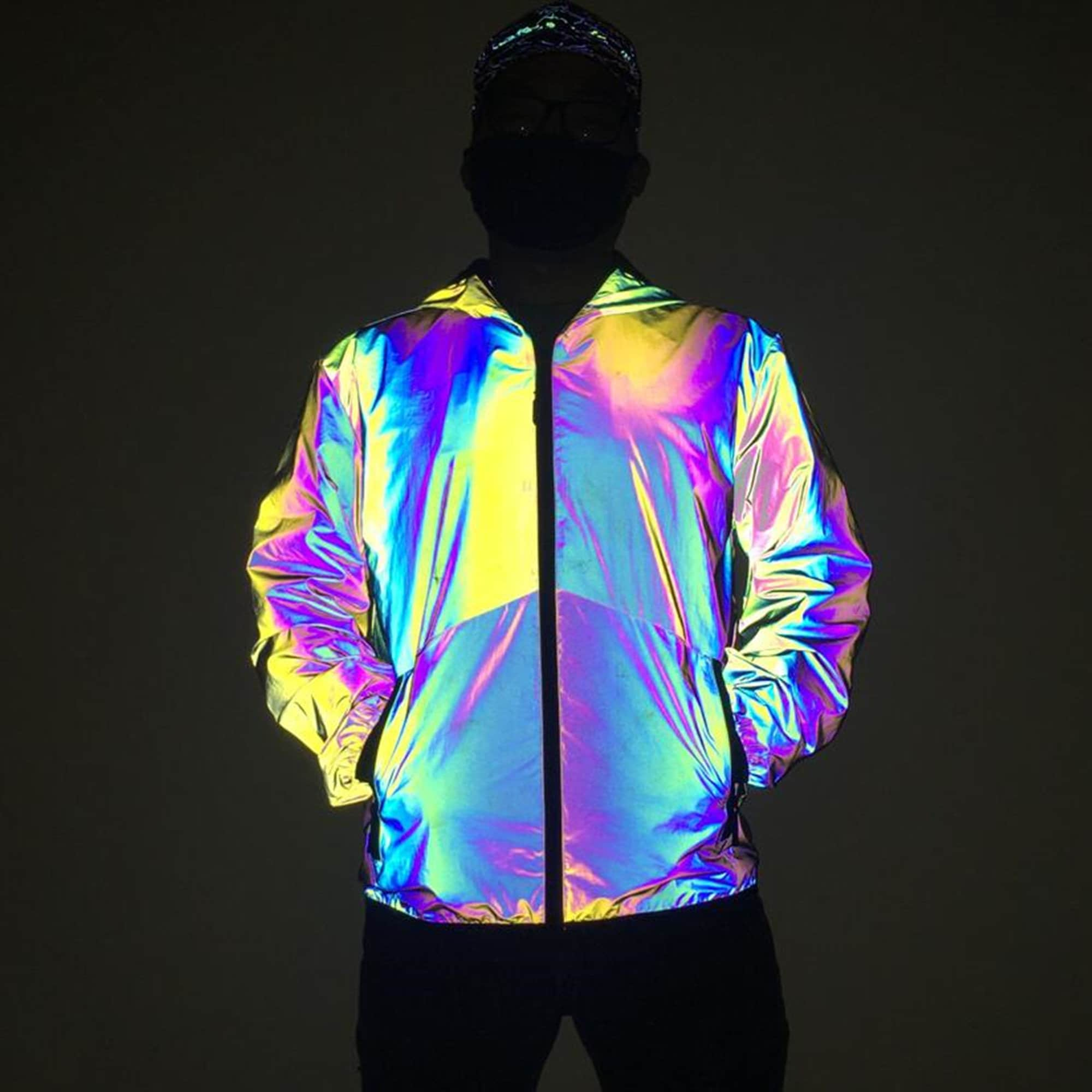 Unisex Holographic Reflective Jacket, Rainbow Rave Wear Coat