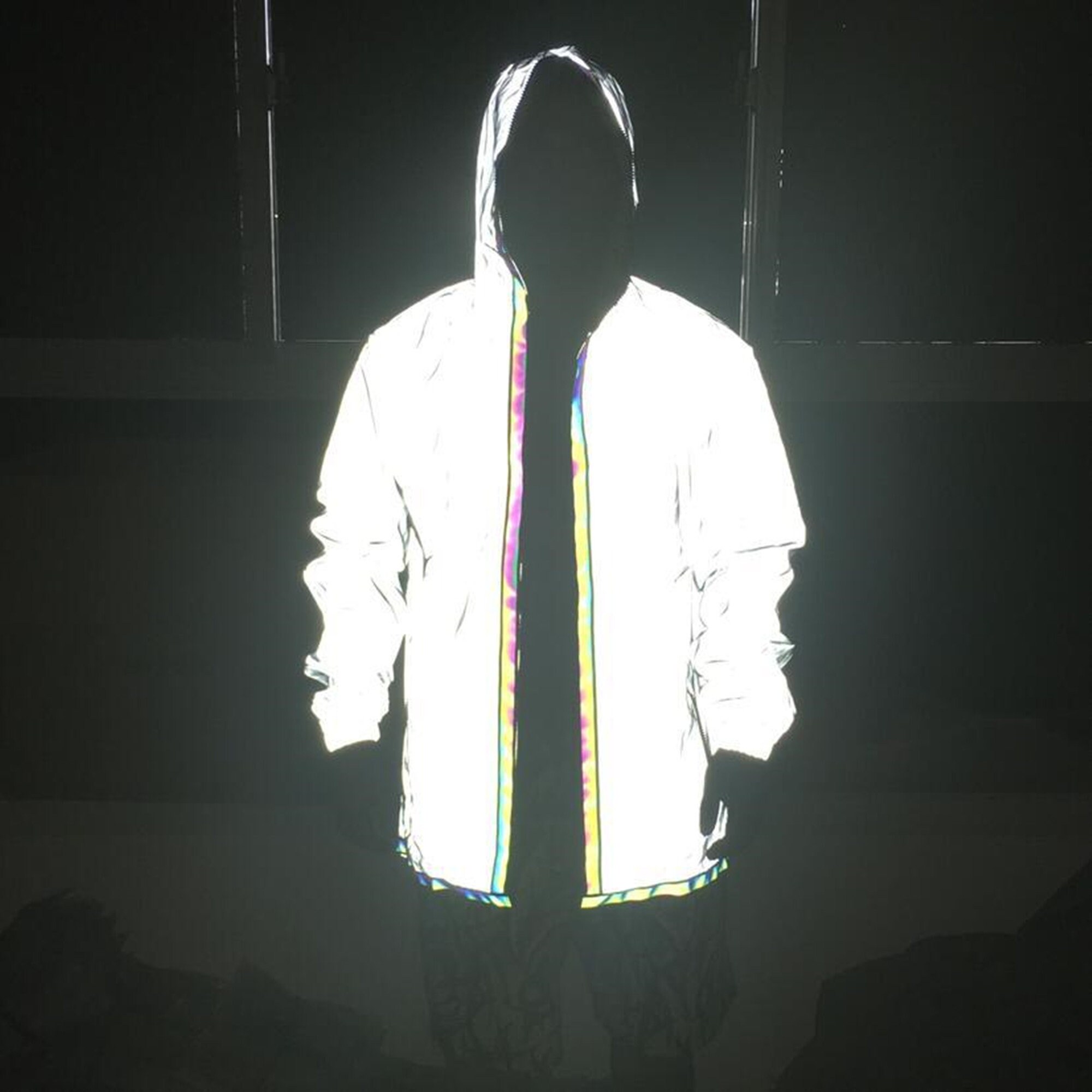 Chaqueta reflectante holográfica unisex, abrigo Rainbow Rave Wear