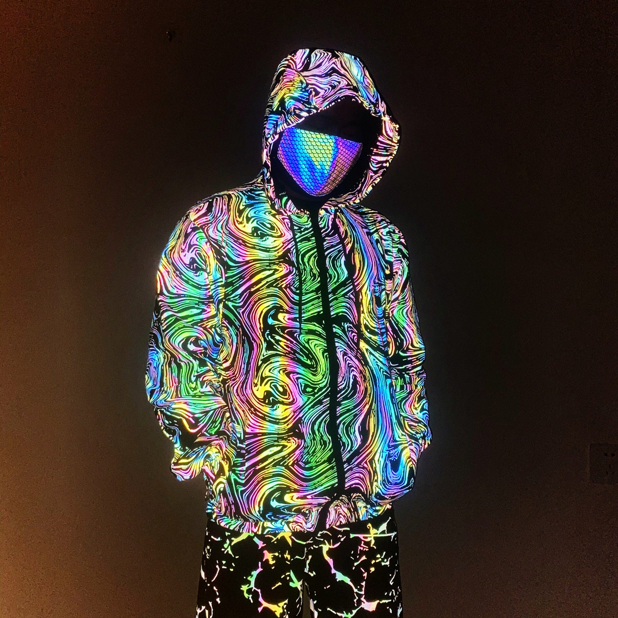 Chaqueta reflectante holográfica unisex, abrigo Rainbow Rave Wear
