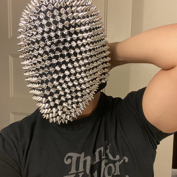 Masque de Spike intégral argenté, masque de Haute Couture à couverture complète fait à la main (Halloween, EDM, Cosplay, Rave, Party, Movie)