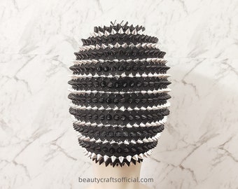 Double Color Full Face Studded Spike Mask, Handmade Halloween Full Coverage Haute Couture Mask Covered in Black and Silver Spikes