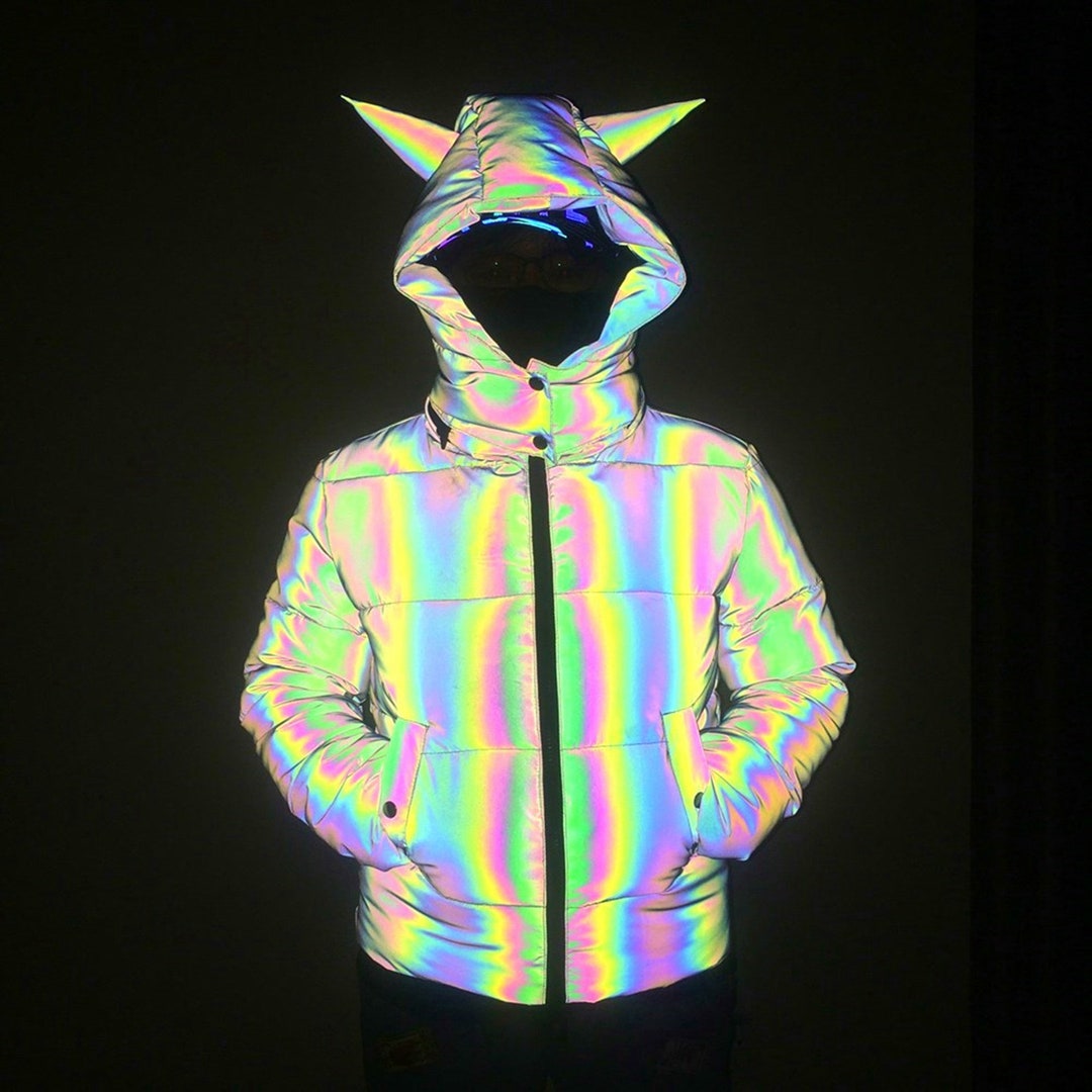 Women's Reflective Rainbow Long Down Jacket devil - Etsy