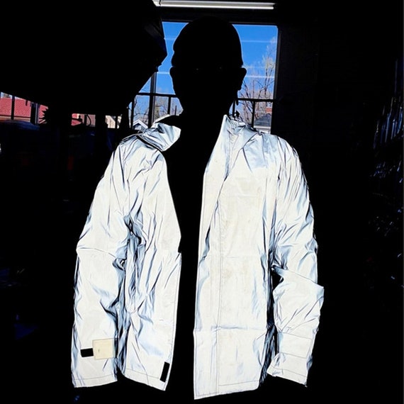 Women Men Hooded Coat Iridescent Shiny Holographic Jacket Top Fashion Hip  Hop