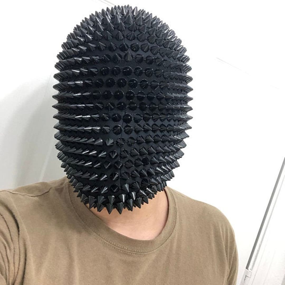 Black Full Face Studded Spike Mask, Handmade Halloween Full Coverage
