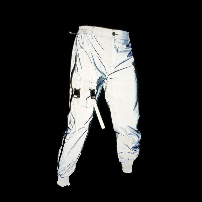 Holographic Reflective Rave Cargo Pants Men