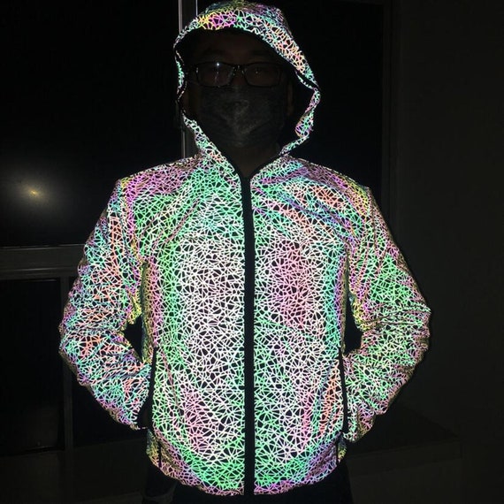Chaqueta reflectante holográfica unisex, abrigo Rainbow Rave Wear